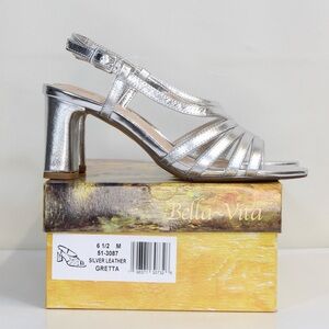 Bella Vita Women's Silver Leather Gretta Heeled Sandal NWT